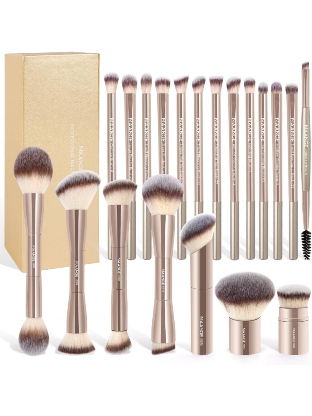 20 Pcs Double-End Makeup Brushes Set with Gift Box for Blending & Buffing